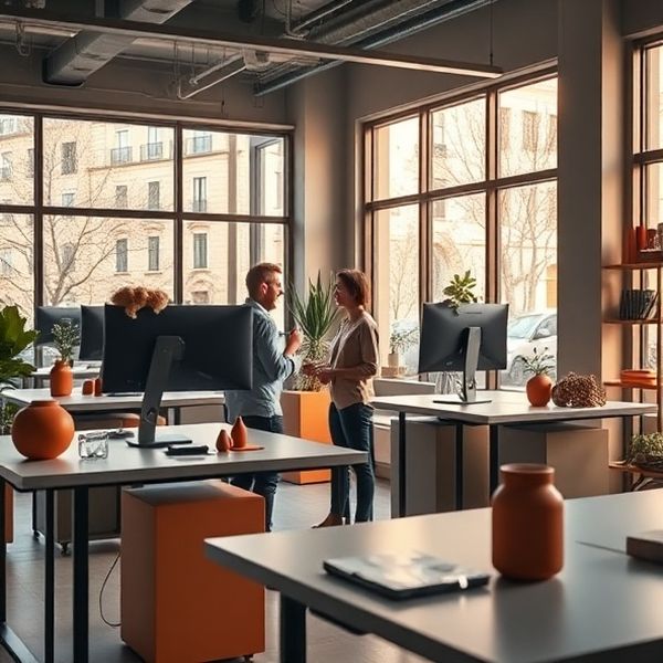Ufficio moderno di Casa Esposito a Modena con due ingegneri al lavoro